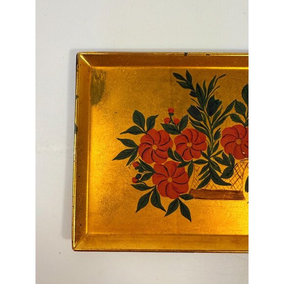 Floral Trinket Tray DIsh Catch All Japanese Laquerware Gold Leaf Hand Painted - Picture 16 of 16